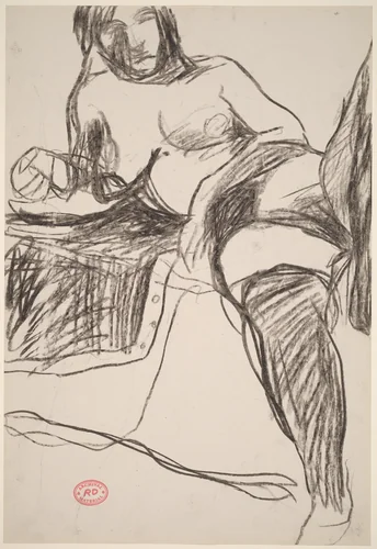 Untitled [reclining nude in stockings leaning on her right arm] [recto] by Richard Diebenkorn, drawing, 1955-1967