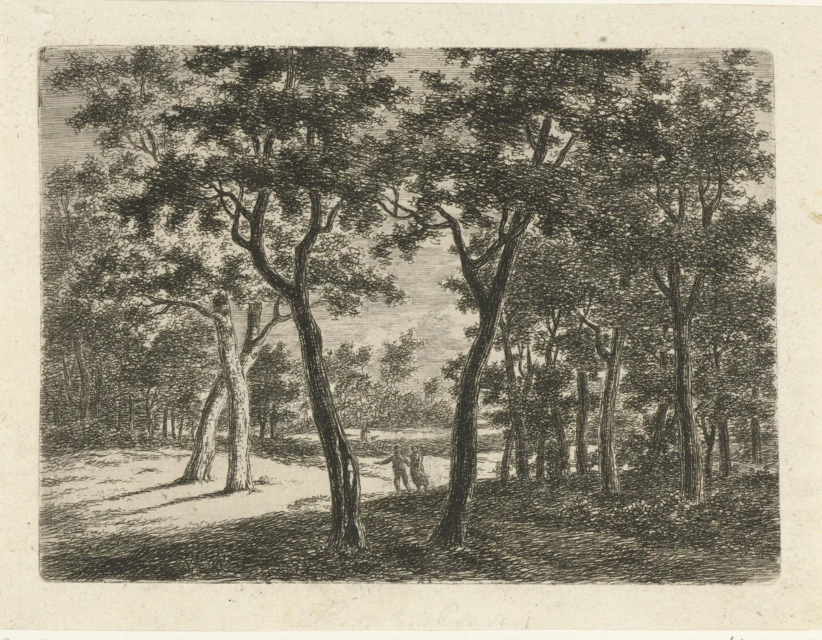 Boslandschap met twee kinderen by Ernst Willem Jan Bagelaar, print, 1798-1837