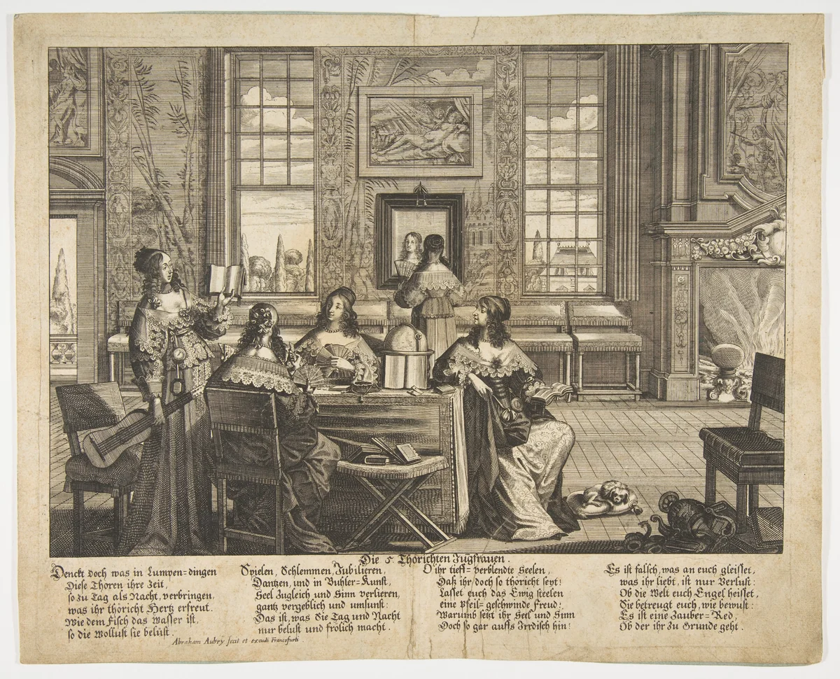 The Foolish Virgins Conversing by Abraham Aubry, print, 1630-1682