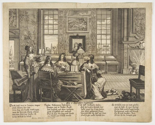 The Foolish Virgins Conversing by Abraham Aubry, print, 1630-1682