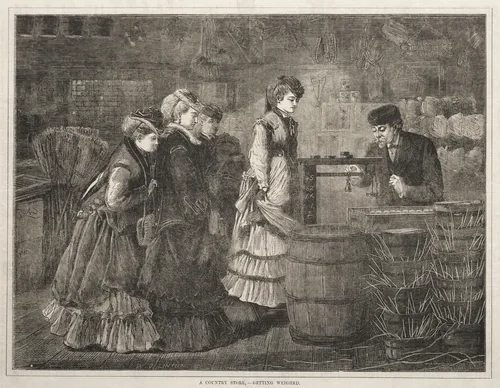A Country Store, Getting Weighed by Winslow Homer, print, 1871