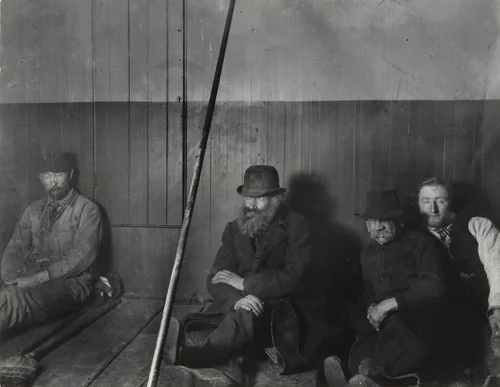 Police Station Lodgers in Oak Street Station by Jacob August Riis, photograph, 1890