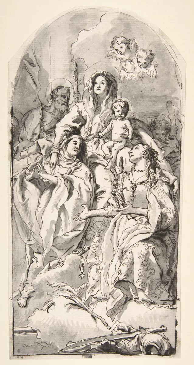 The Holy Family with Two Female Saints by Giovanni Domenico Tiepolo, drawing, 1727-1804