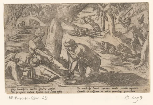 Jagers vangen apen by Antonio Tempesta, print, 1605
