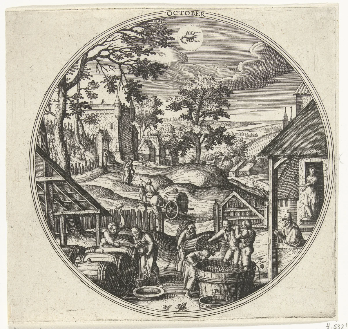 October by Adriaen Collaert, print, 1578-1582