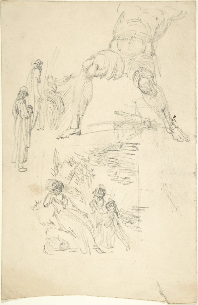 Sketchbook Page: Figures and Sculpture by anonymous, drawing, 1800-1900
