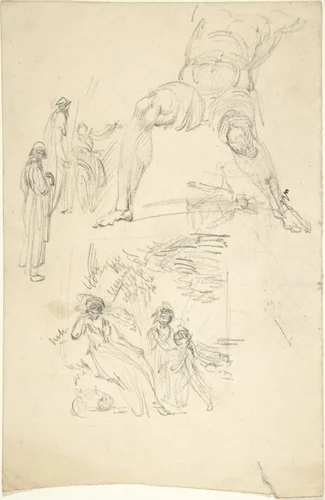 Sketchbook Page: Figures and Sculpture by anonymous, drawing, 1800-1900