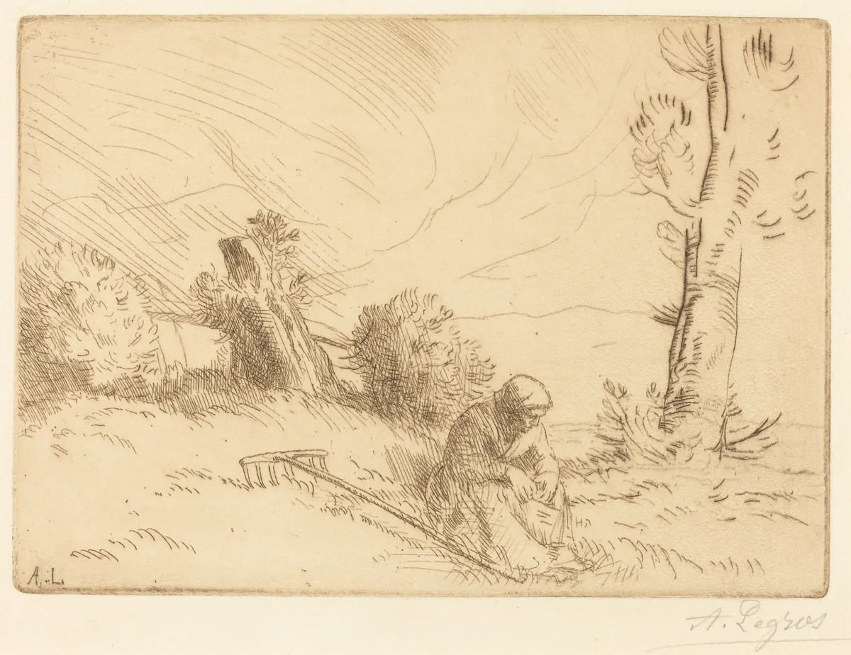 Peasant Woman Seated near a Hedge (Paysanne assise pres d'une haie) by Alphonse Legros, print, 1837-1911
