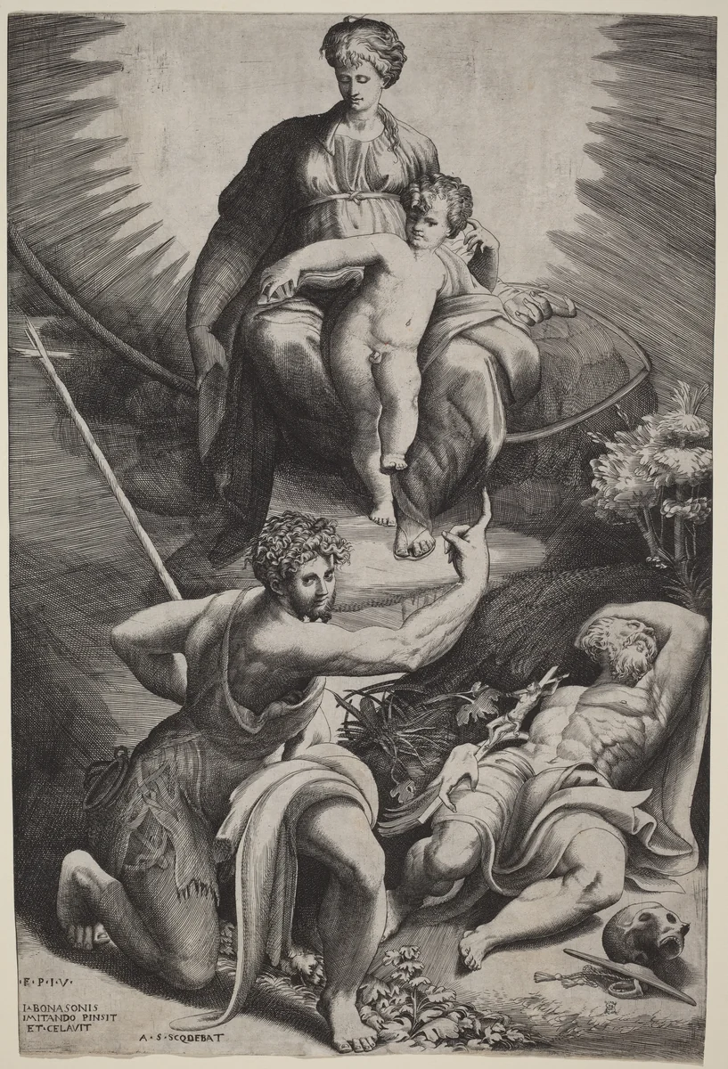 The Vision of St. Jerome by Giulio Bonasone, print, 1498-1580
