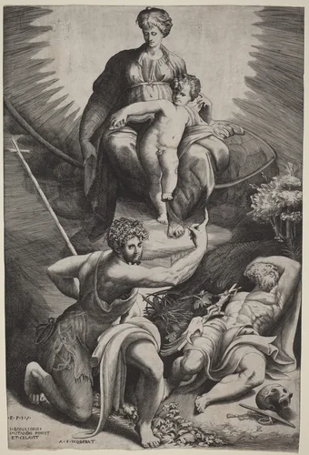 The Vision of St. Jerome by Giulio Bonasone, print, 1498-1580