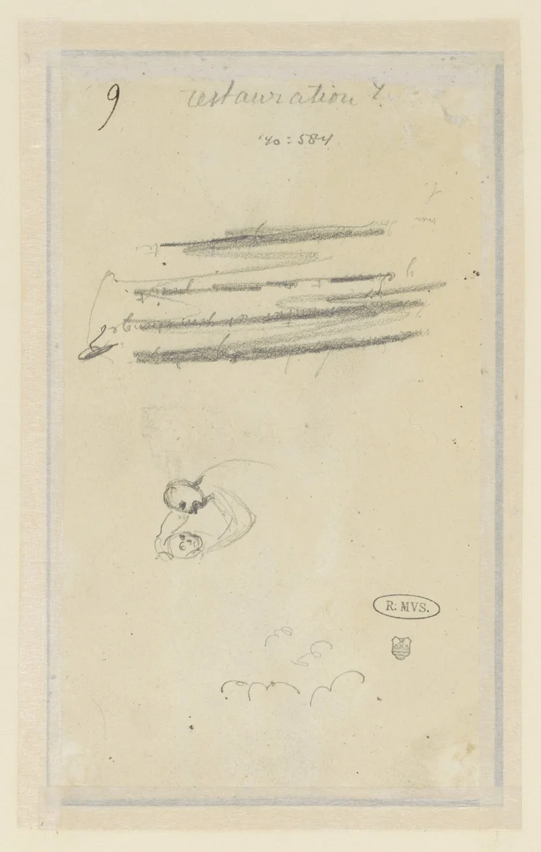 Fragmentarische schets van twee figuren by Denis Auguste Marie Raffet, drawing, 1827