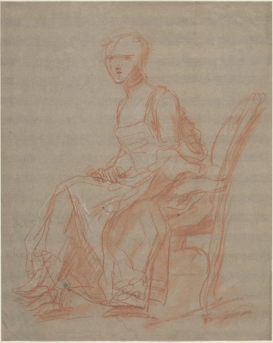 Seated Woman by French 18th Century, drawing, 1740