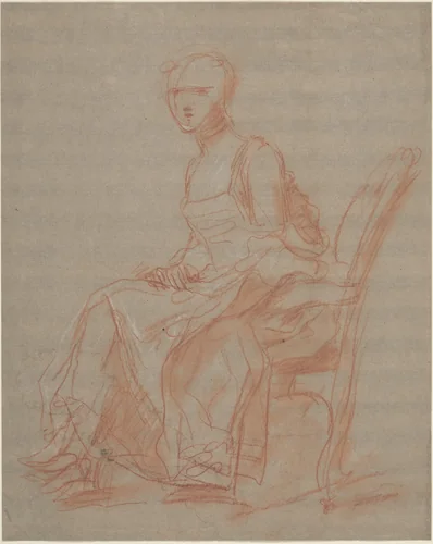 Seated Woman by French 18th Century, drawing, 1740