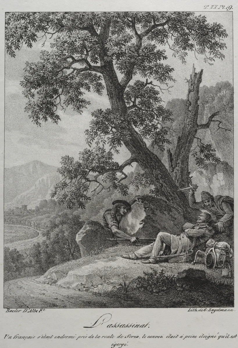 Spanish Campaign: The Assassination by Baron Louis Albert Guillain Bacler d'Alber, print, 1807-1824