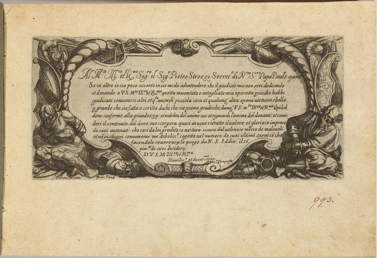 Frontispiece: Dedication to Pietro Strozzi by Antonio Tempesta, print, 1555-1630