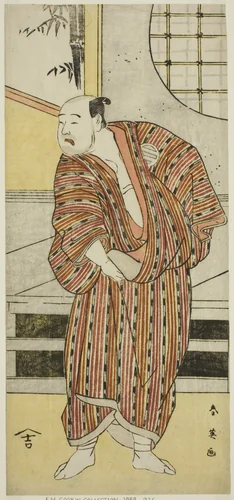The Actor Kataoka Nizaemon VII as Hayakawa Matabei (?) in the Play Furiwake-gami Aoyagi Soga (?), Performed at the Miyako Theater (?) in the First Month, 1796 (?) by Katsukawa Shun'ei (勝川春英), print, 1791-1801