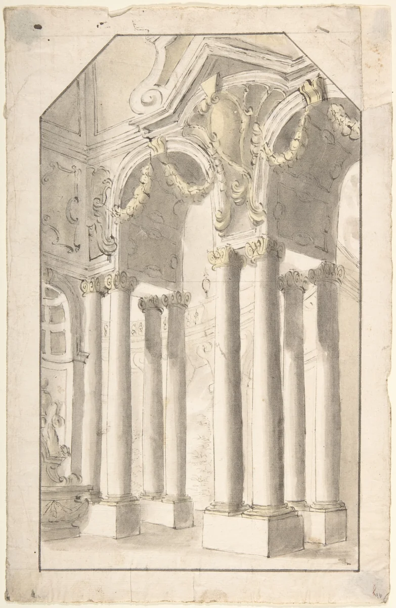 Architectural Perspective: Design for Painted Wall Decoration (?) by anonymous, drawing, 1700-1780