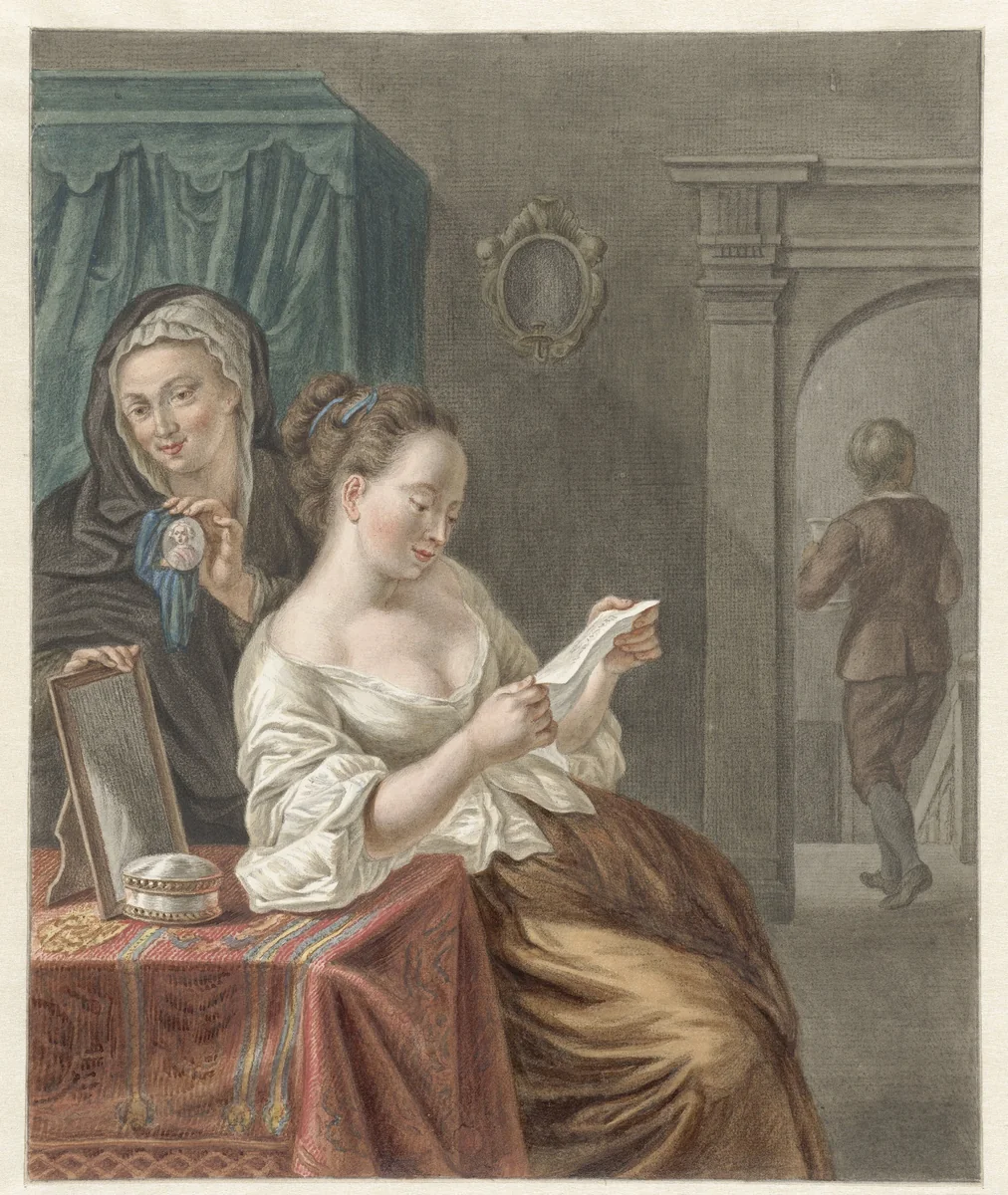 De briefleester by Abraham Delfos, drawing, 1795