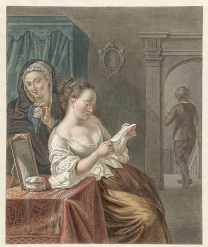 De briefleester by Abraham Delfos, drawing, 1795