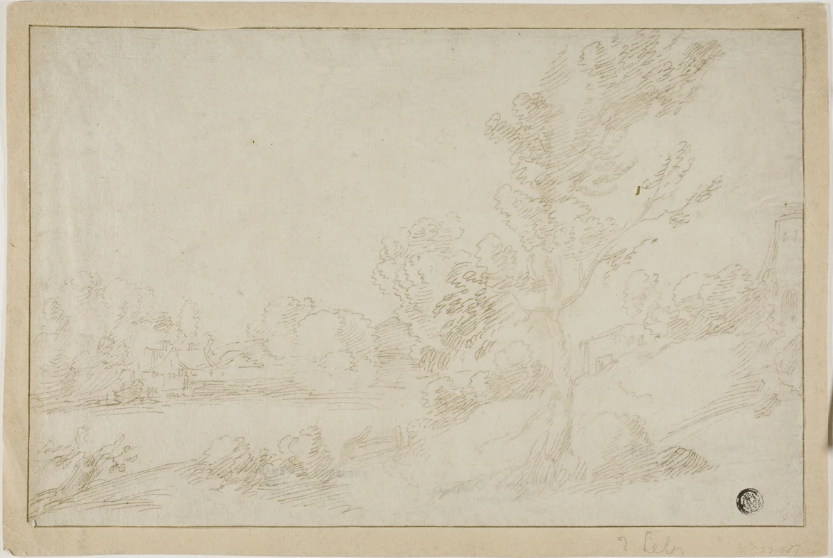 Landscape with River Bank by Annibale Carracci, drawing, 1590-1709