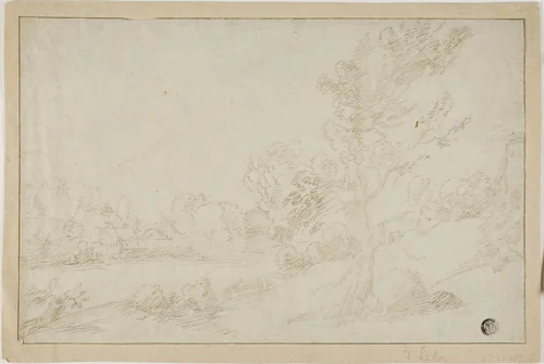 Landscape with River Bank by Annibale Carracci, drawing, 1590-1709
