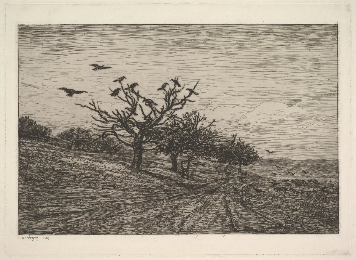 Tree Filled with Crows by Charles-François Daubigny, print, 1867