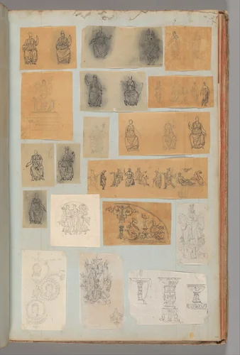 Page from a Scrapbook containing Drawings and Several Prints of Architecture, Interiors, Furniture and Other Objects by Charles Percier, book, 1795-1805