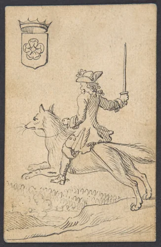 Rose King: A Man Astride a Fox by Johannes Brandenberg, drawing, 1712-1730