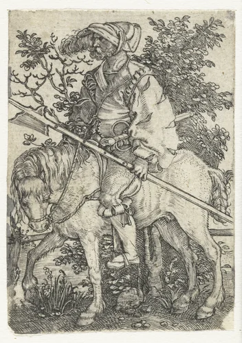 Hellebaardier te paard by Barthel Beham, print, 1512-1540