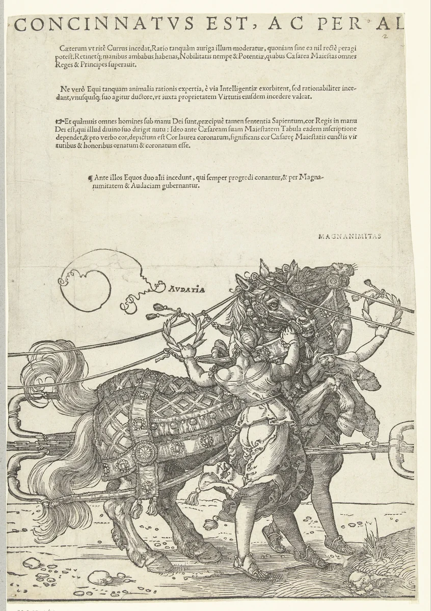 Triomfwagen van keizer Maximiliaan I by Hans Guldenmund, print, 1527-1529