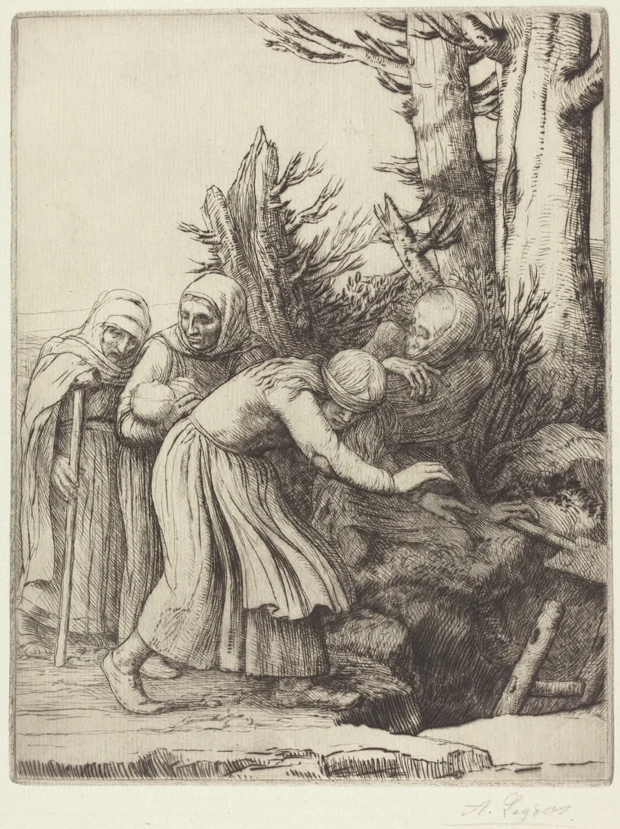 The Triumph of Death: Death Prepares a Dwelling for the Homeless (Le triomphe de la Mort: Lamort a prepare une demeure a des abandonnees) by Alphonse Legros, print, 1837-1911