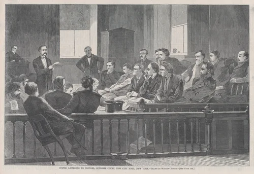 Jurors Listening to Counsel, Supreme Court, New York City Hall, New York (from "Harper's Weekly," Vol. XIII) by Winslow Homer, print, 1869
