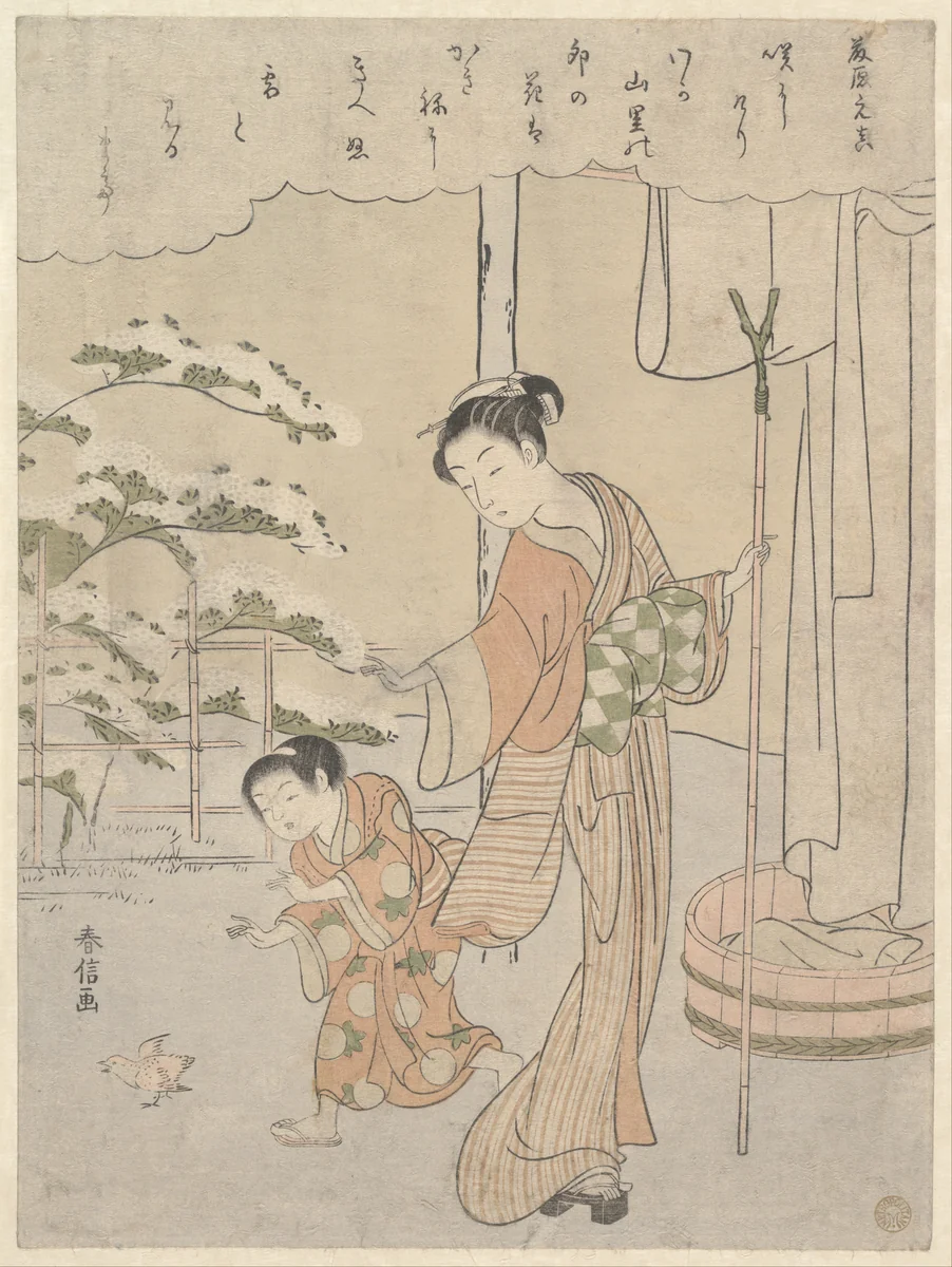 Poem by Fujiwara no Motozane (ca. 860) from the Series Thirty-Six Poets by Suzuki Harunobu (鈴木春信), print, 1758-1778