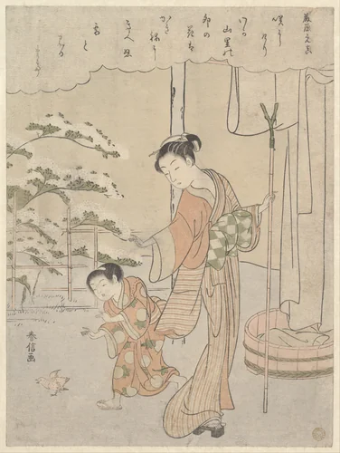 Poem by Fujiwara no Motozane (ca. 860) from the Series Thirty-Six Poets by Suzuki Harunobu (鈴木春信), print, 1758-1778