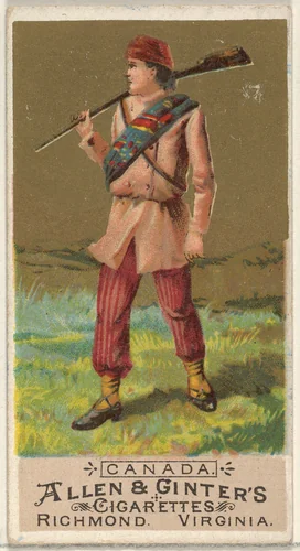 Canada, from the Natives in Costume series (N16) for Allen & Ginter Cigarettes Brands by Allen & Ginter, print, 1886