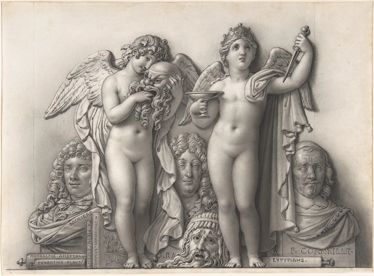 Comedy and Tragedy by Anne-Louis Girodet-Trioson, drawing, 1814
