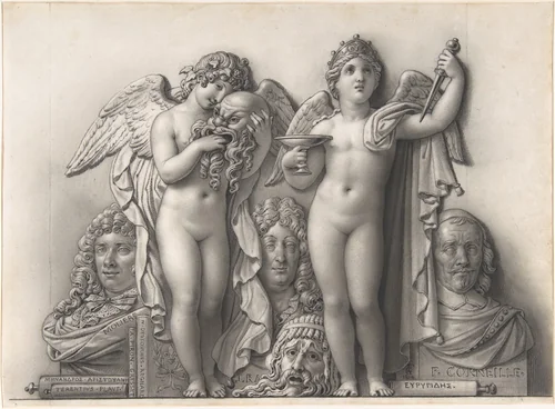 Comedy and Tragedy by Anne-Louis Girodet-Trioson, drawing, 1814