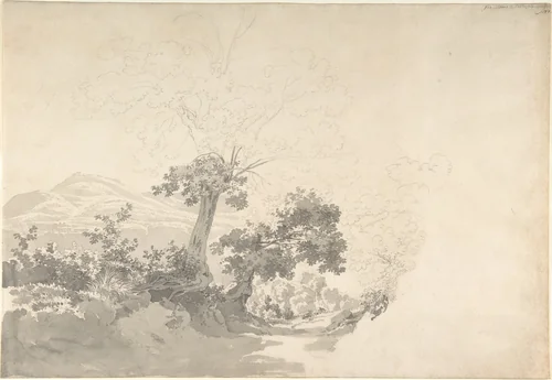 Landscape near Albano and Pallazole by Joseph Rebell, drawing, 1812