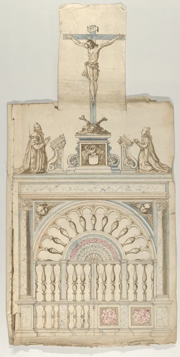 Portfolio with drawings and prints of tombs and epitaphs by anonymous, drawing, 1600-1699