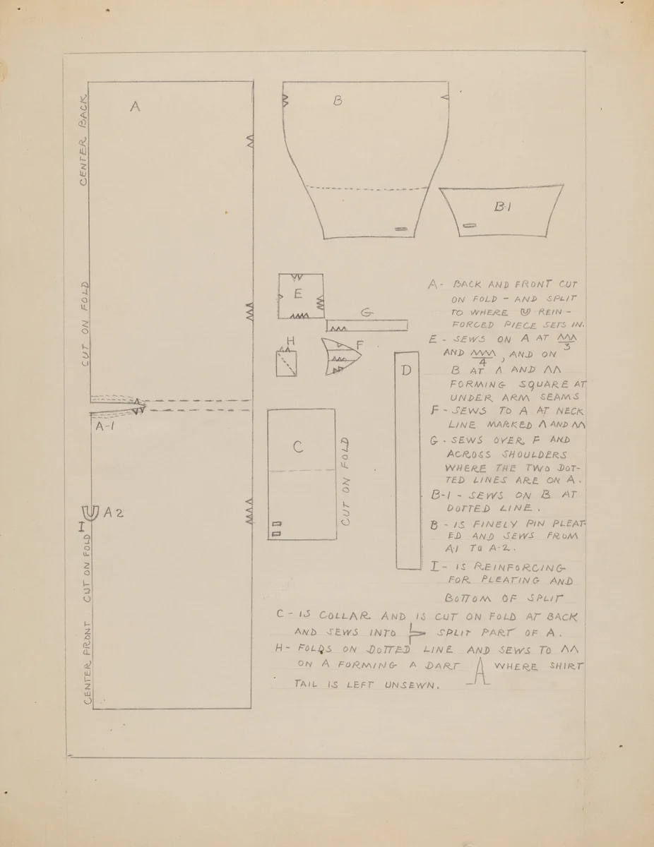 Pattern for Man's Shirt by Rosalia Lane, index of american design, 1936