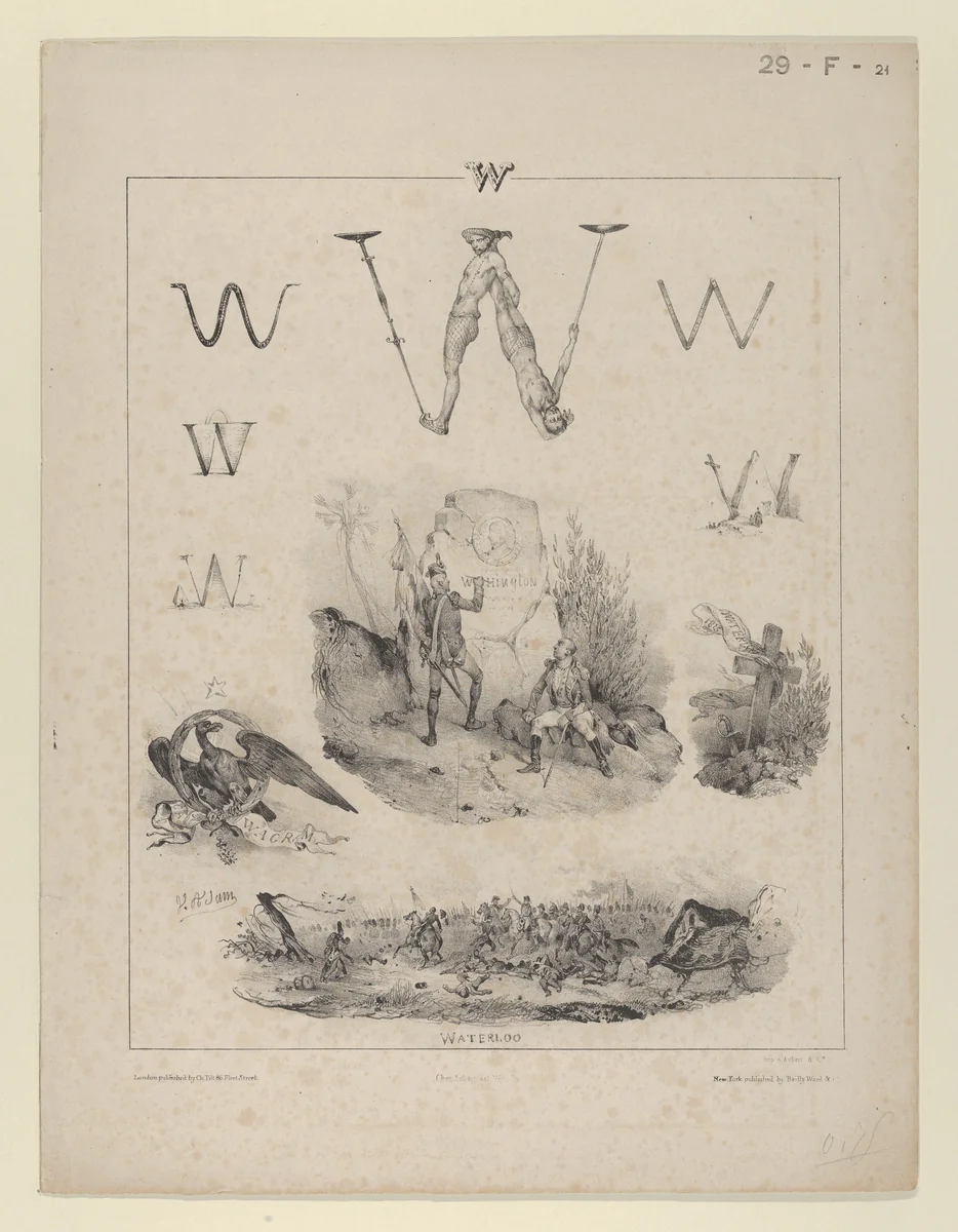 The letter "W": Washington, Wagram, Waterloo by Victor Adam, print, 1833