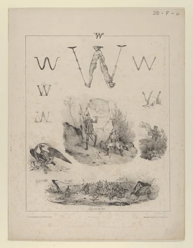 The letter "W": Washington, Wagram, Waterloo by Victor Adam, print, 1833