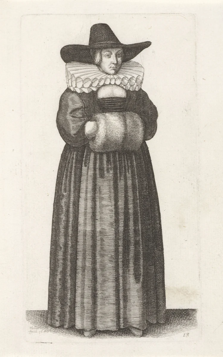 Ornatus Muliebris Anglicanus (De kleding van Engelse vrouwen) by Wenceslaus Hollar, print, 1640