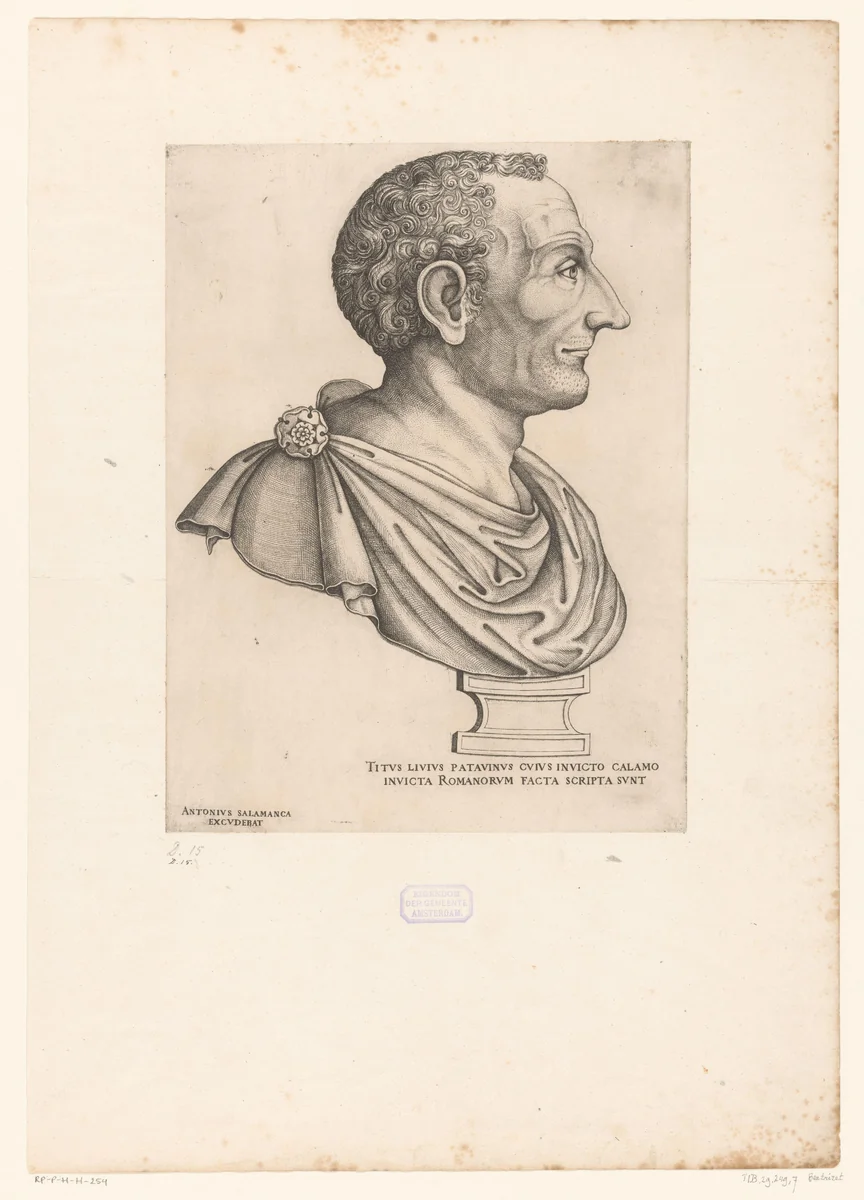 Portretbuste van Romeins geschiedschrijver Titus Livius by anonymous, print, 1510-1562