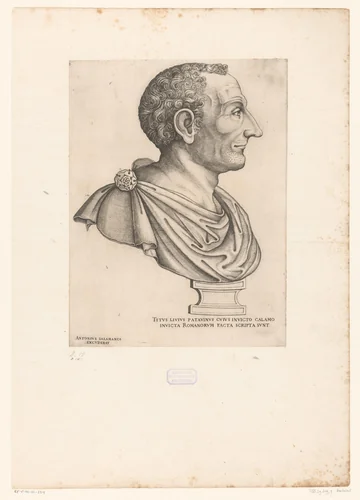 Portretbuste van Romeins geschiedschrijver Titus Livius by anonymous, print, 1510-1562
