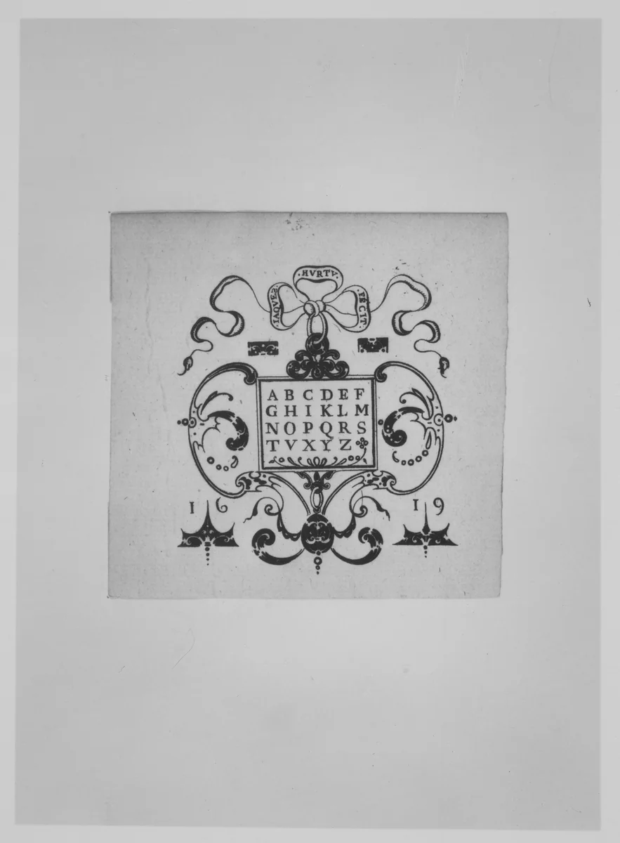 Alphabet Surrounded by Decorative Ornamentation by Jacques Hurtu, print, 1619