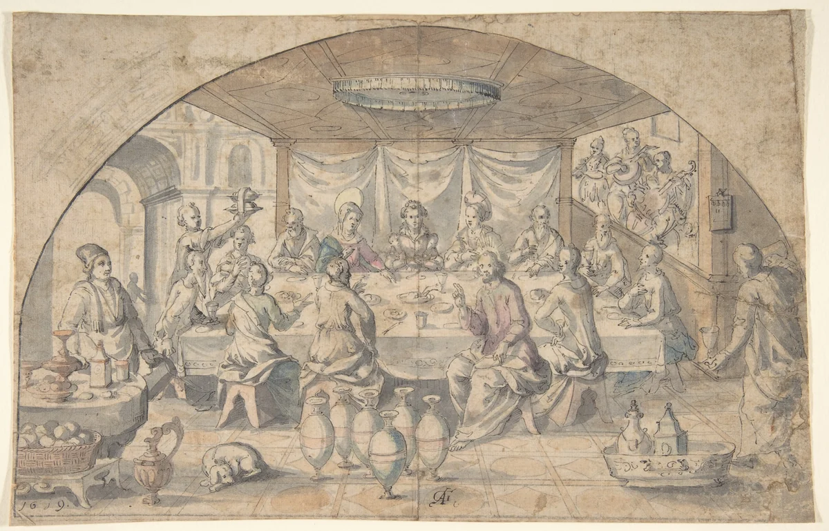 Marriage at Cana by Andreas Goeding, drawing, 1619