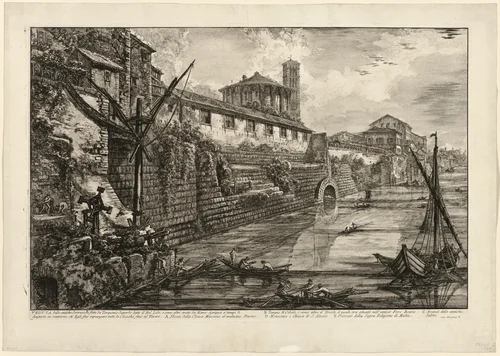 View of the ancient structure built by Tarquinius Superbus called the Bel Lido, and like others, built by Marcus Agrippa in the time of Augustus when he cleaned all of the sewers leading to the Tiber, from Views of Rome by Giovanni Battista Piranesi, print, 1776
