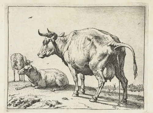 Pissende koe by Paulus Potter, print, 1650
