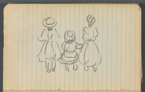 Sketchbook, page 155: Three Female Figures seen from the back by Maurice Prendergast, book, 1905-1910